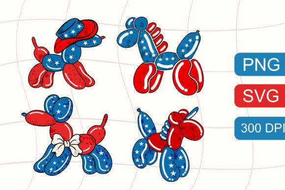 4th of July Balloon Dogs Clipart Svg Png