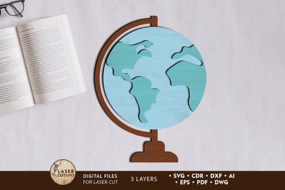 School Globe Laser Cut Template for Wall Decor