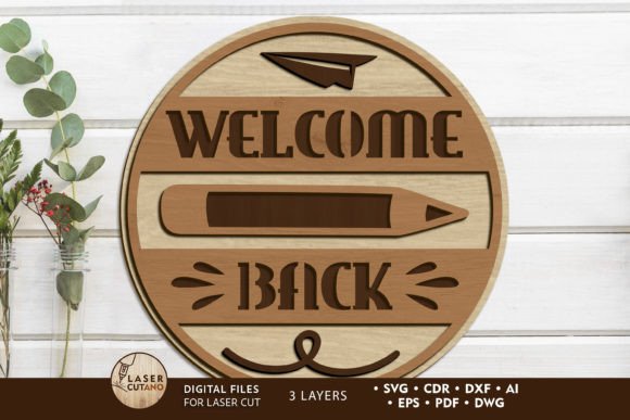Welcome Back to School Round Decor Panel for Laser Cutting Wall Decor